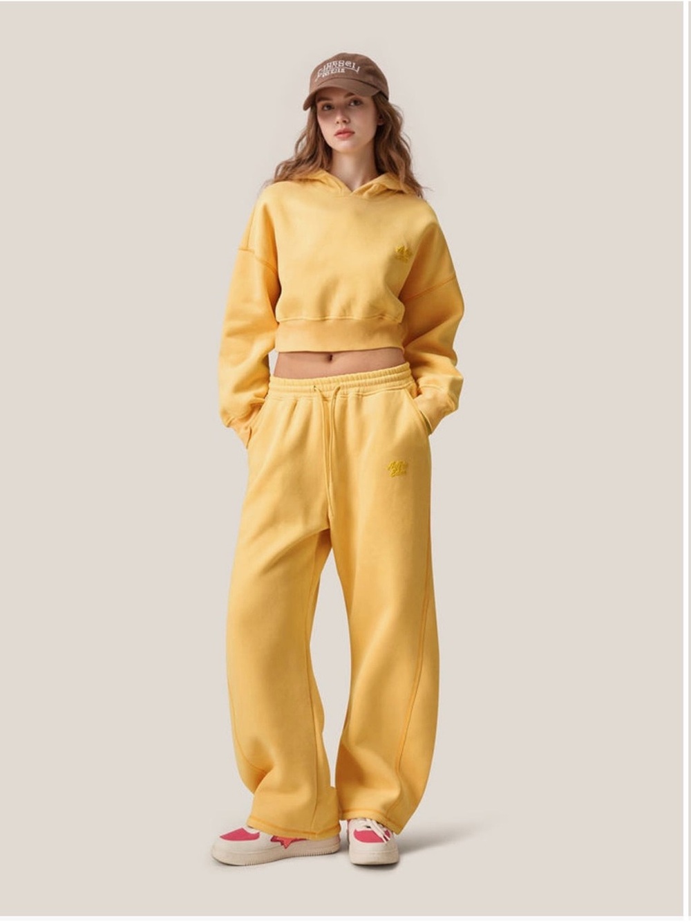 Aelfric Eden Yellow Cloud Essential Fleece Cropped Pullover Hoodie Set NWOT XL